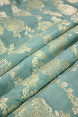 Powder Blue Banarasi Silk Fabric with Gold Zari Rose Jaal