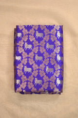 Purple Pure Katan Silk Fabric with Gold Zari Geometric Leaf Jaal