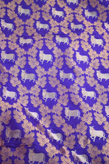 Purple Pure Katan Silk Fabric with Gold Zari Geometric Leaf Jaal