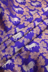 Purple Pure Katan Silk Fabric with Gold Zari Geometric Leaf Jaal