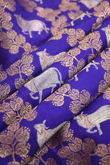 Purple Pure Katan Silk Fabric with Gold Zari Geometric Leaf Jaal