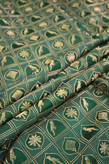 Bottle Green Satin Banarasi Silk Fabric with Mughal Checks