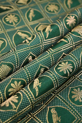 Bottle Green Satin Banarasi Silk Fabric with Mughal Checks