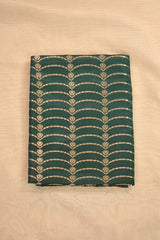 Bottle Green Satin Silk Fabric with Gold Zari Arc & Lotus Butis