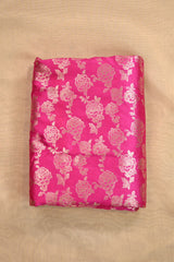 Hot Pink Banarasi Silk Fabric with Gold Zari Rose Jaal