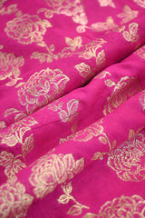 Hot Pink Banarasi Silk Fabric with Gold Zari Rose Jaal