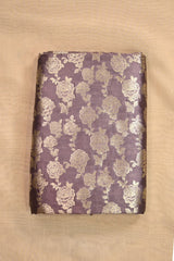Lavender Raw Mango Banarasi Silk Fabric with Rose Floral Jaal