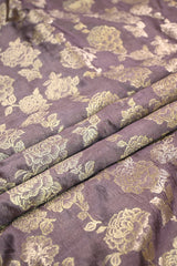 Lavender Raw Mango Banarasi Silk Fabric with Rose Floral Jaal