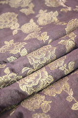Lavender Raw Mango Banarasi Silk Fabric with Rose Floral Jaal