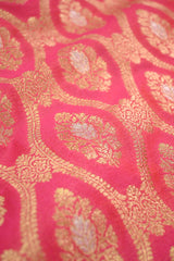 Shimmery Pink Banarasi Silk Fabric with Zari Ethnic Motif & Jaal
