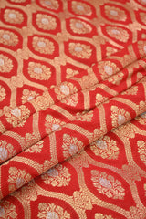 Red Banarasi Silk Fabric with Zari Ethnic Motif & Jaal