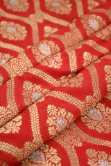 Red Banarasi Silk Fabric with Zari Ethnic Motif & Jaal