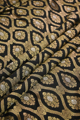 Black Banarasi Silk Fabric with Zari Ethnic Motif & Jaal