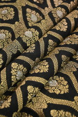 Black Banarasi Silk Fabric with Zari Ethnic Motif & Jaal