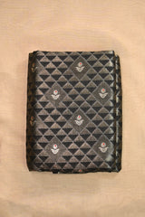 Black Raw Mango Banarasi Silk Fabric with Geometric Zig-Zag Zari