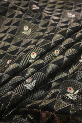 Black Raw Mango Banarasi Silk Fabric with Geometric Zig-Zag Zari