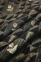 Black Raw Mango Banarasi Silk Fabric with Geometric Zig-Zag Zari