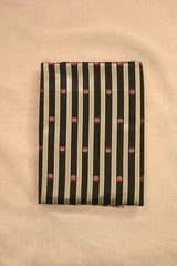 Black Pure Satin Silk Fabric with Zari Buti and Resham Stripes
