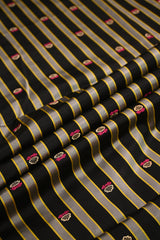 Black Pure Satin Silk Fabric with Zari Buti and Resham Stripes