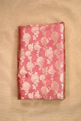 Vintage Rose Banarasi Silk Fabric with Rose Floral Jaal