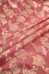 Vintage Rose Banarasi Silk Fabric with Rose Floral Jaal