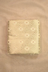 Ivory Banarasi Silk Fabric with Floral Ornament Pattern