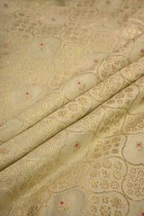 Ivory Banarasi Silk Fabric with Floral Ornament Pattern
