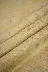 Ivory Banarasi Silk Fabric with Floral Ornament Pattern