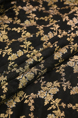 Black Banarasi Silk Fabric with Sona Rupa Floral Jaal