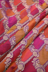Magenta Pure Banarasi Katan Silk Fabric with Gold Zari Floral Brocade