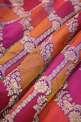 Magenta Pure Banarasi Katan Silk Fabric with Gold Zari Floral Brocade