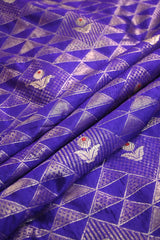 Purple Raw Mango Banarasi Silk Fabric with Geometric Zig-Zag Zari