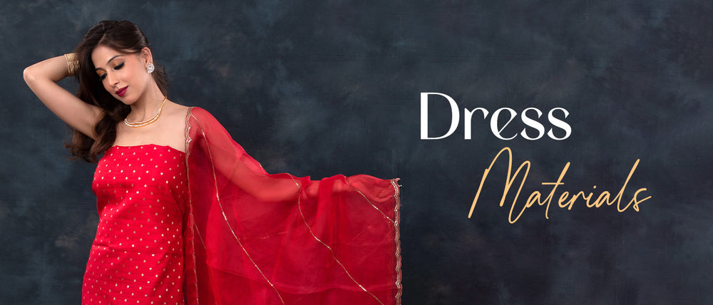 Women in red dress silk material at Chinaya Banaras