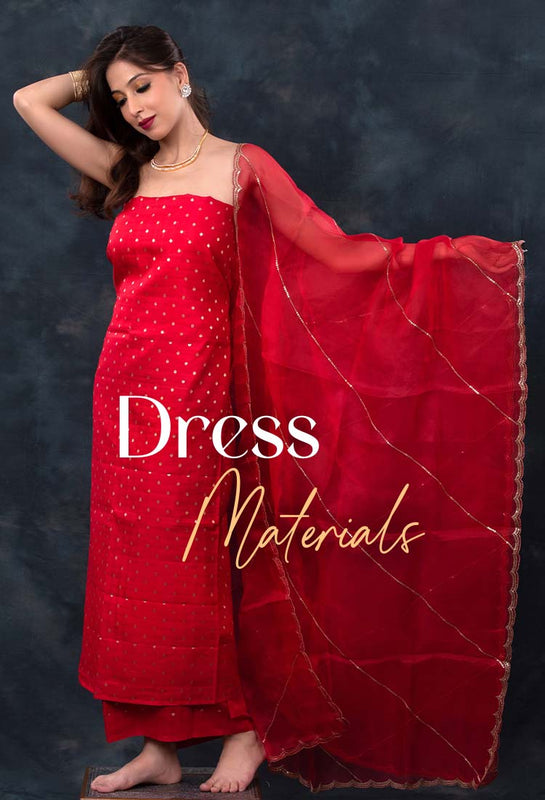 Women in red dress silk material at Chinaya Banaras