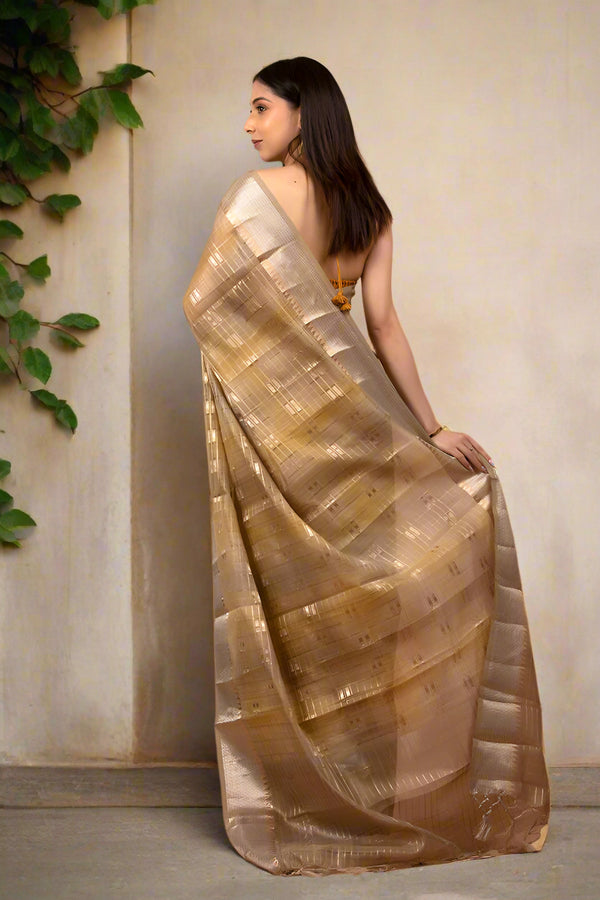 Beige Cotton Saree, Cotton Saree, Banarasi Cotton Saree
