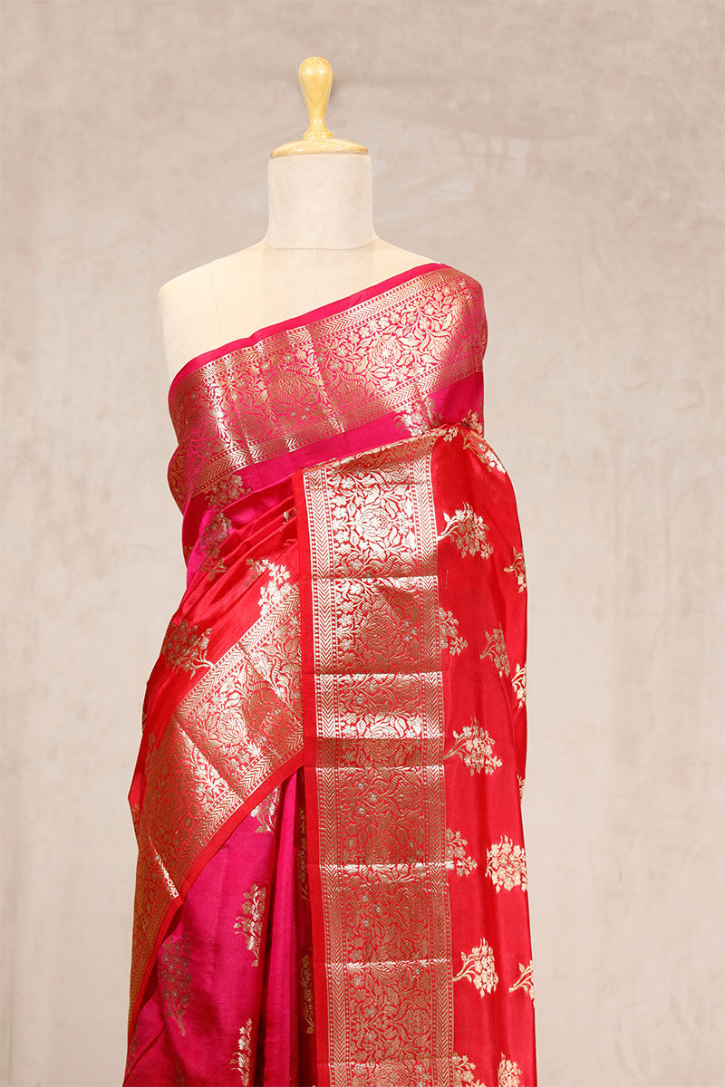 Reddish Pink Banarasi Dupion Silk Saree Meenakari Motifs