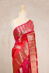 Reddish Pink Banarasi Dupion Silk Saree Meenakari Motifs