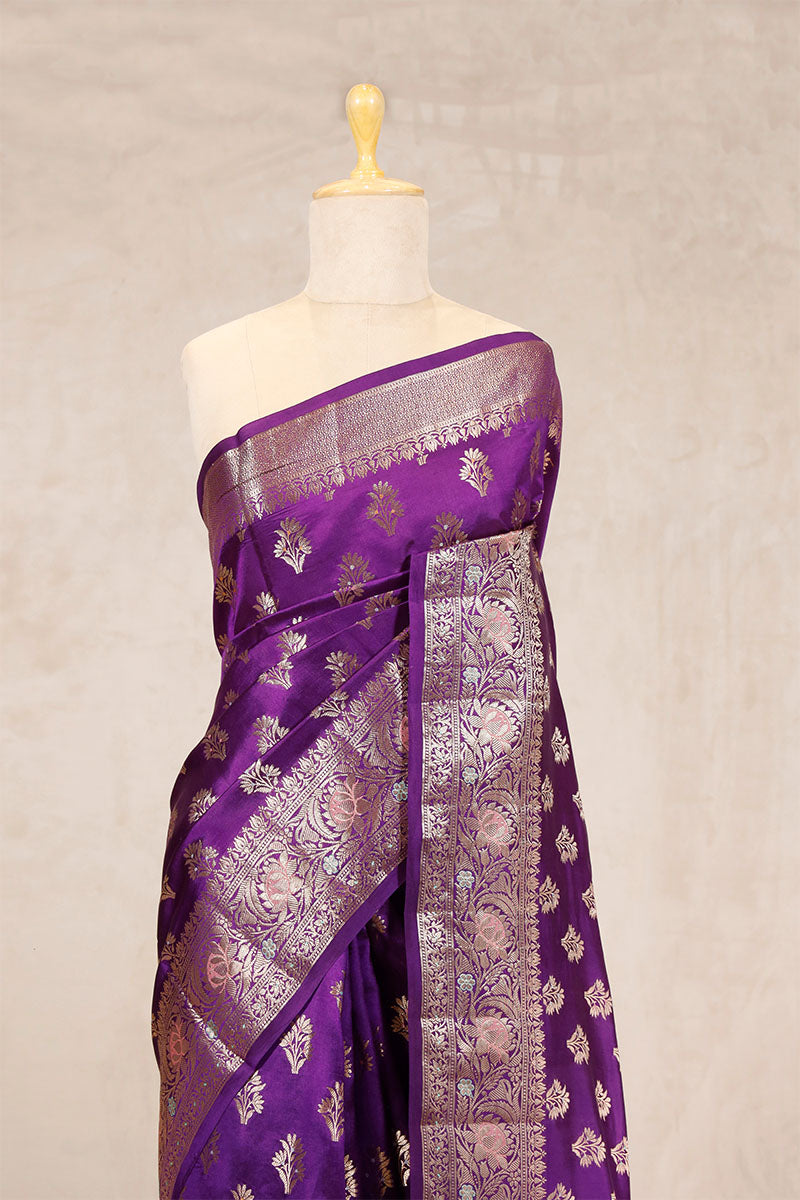 Purple Banarasi Dupion Silk Saree Meenakari Motifs