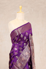 Purple Banarasi Dupion Silk Saree Meenakari Motifs