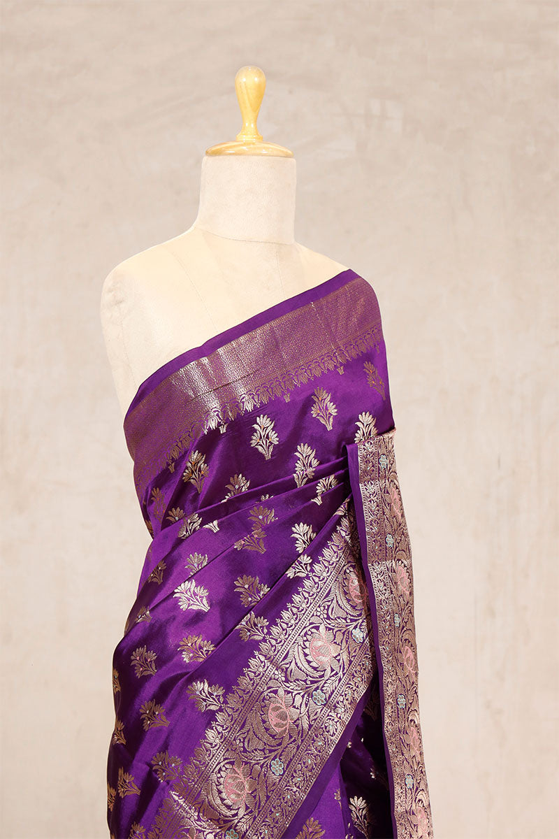 Purple Banarasi Dupion Silk Saree Meenakari Motifs