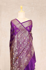 Purple Banarasi Dupion Silk Saree Meenakari Motifs