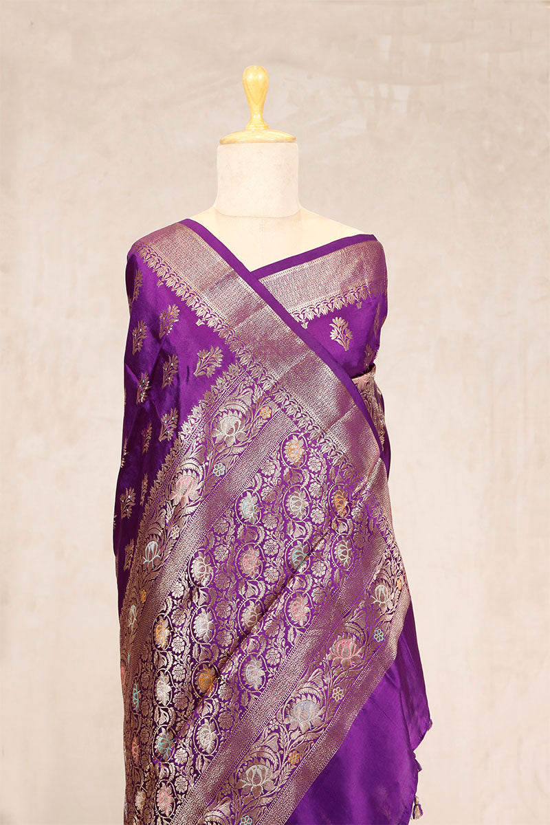 Purple Banarasi Dupion Silk Saree Meenakari Motifs