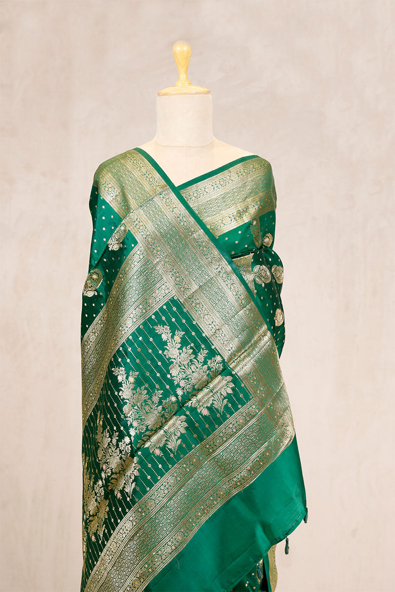 Sapphire Green Banarasi Dupion Silk Saree Meenakari Motifs