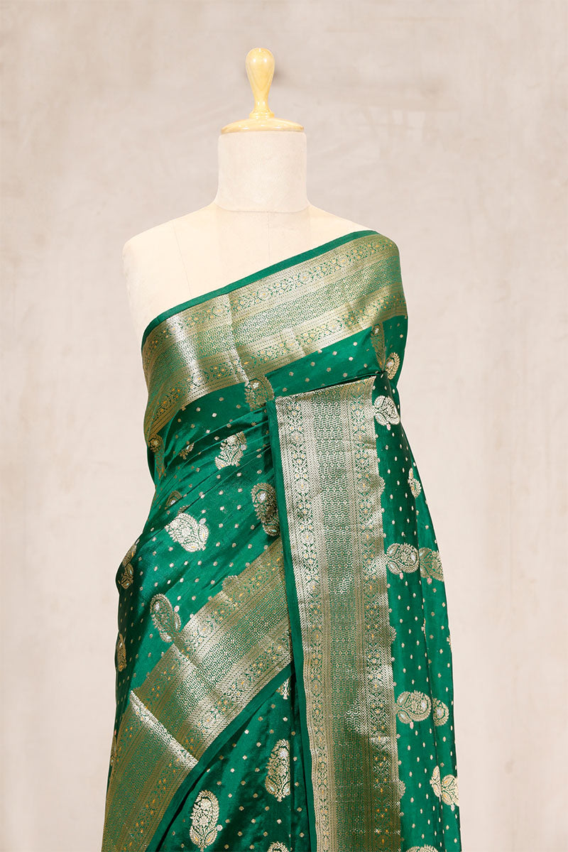Sapphire Green Banarasi Dupion Silk Saree Meenakari Motifs