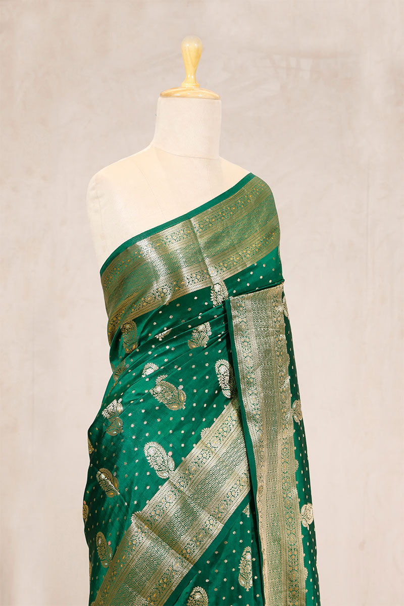 Sapphire Green Banarasi Dupion Silk Saree Meenakari Motifs