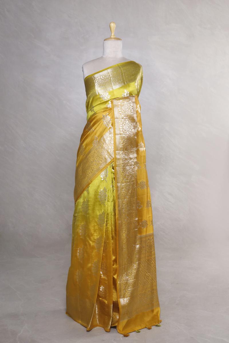Dupion, Dupion Silk, Dupion Saree, Banarasi Saree, Yellow Saree