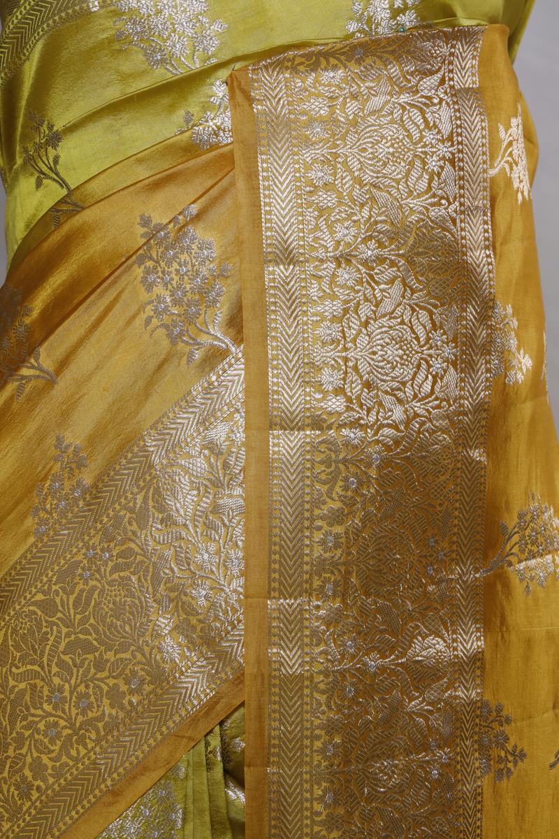 Yellow Banarasi Dupion Silk Saree Meenakari Motifs