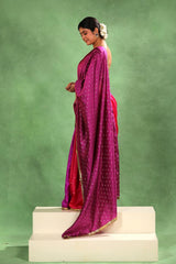 Purple & Pink Shaded Dupion Silk Saree with Gold Zari Floral Buti