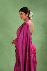 Purple & Pink Shaded Dupion Silk Saree with Gold Zari Floral Buti