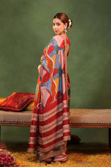Multicolor Dupion Silk Bridal Saree with Digital Print & Pitta Zari